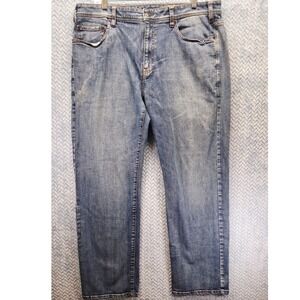 Orvis Five Pocket Mens Jeans 38x30 Medium Wash Straight Leg Stretch Denim Blue